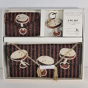 NEW Rachel Zoe Beaded Clutch Set 3pc Espresso Cocktail Brown Cream